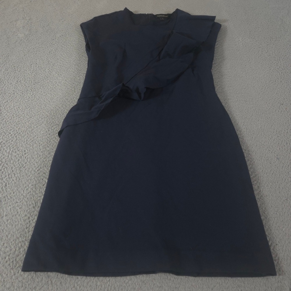 Banana Republic Dress Womens 4 Navy Asymmetrical Ruffle Front Knit Sheath Party